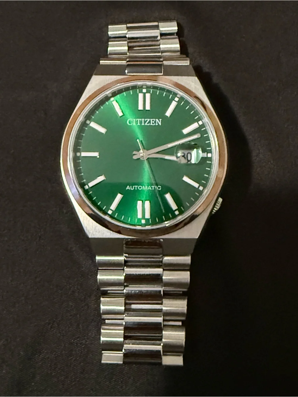 Citizen Men's Watch with Green Sunburst Dial and Silver Bracelet
